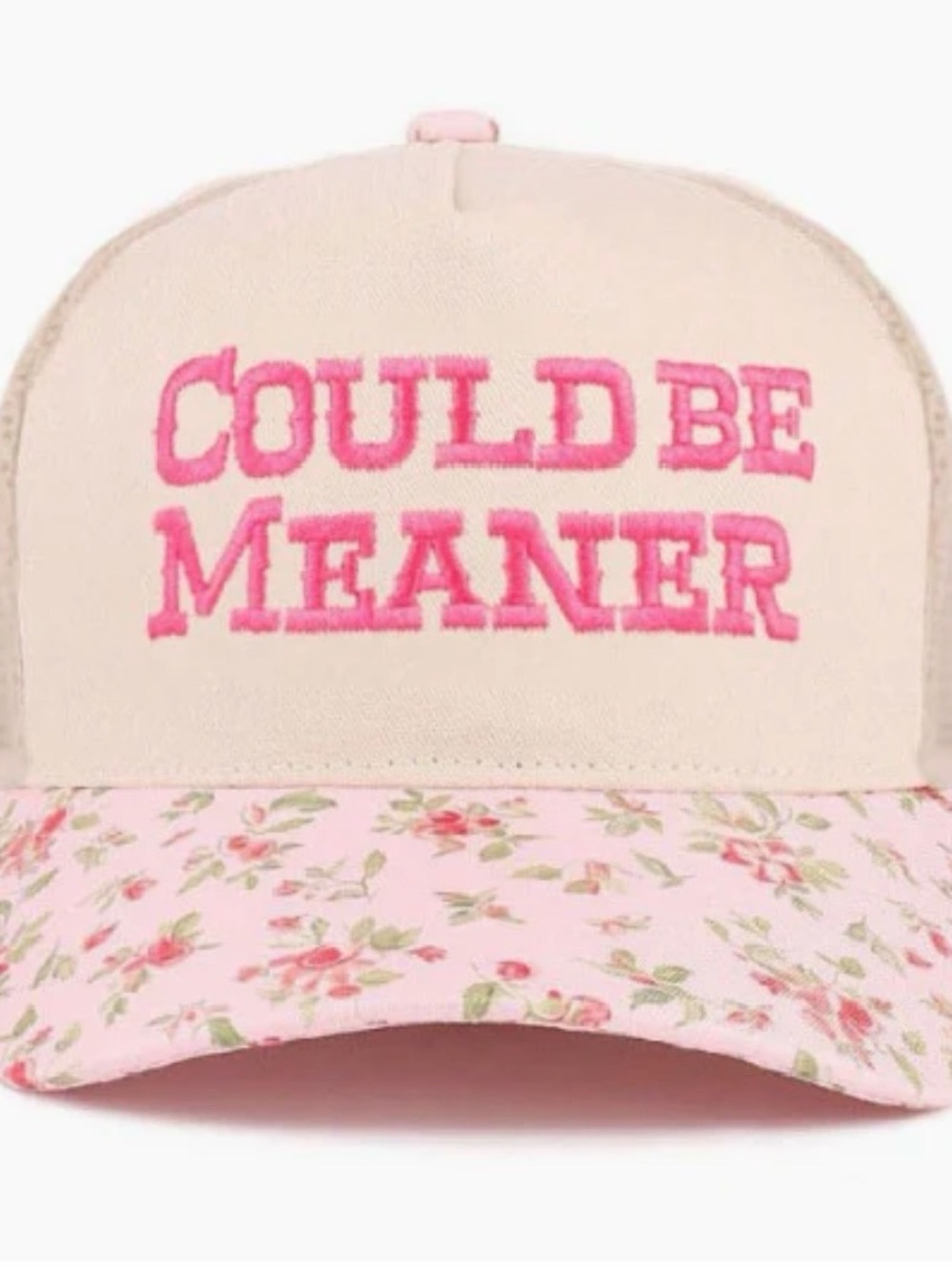 Zenana Outfitters Pink Floral "Could Be Meaner" Trucker Hat